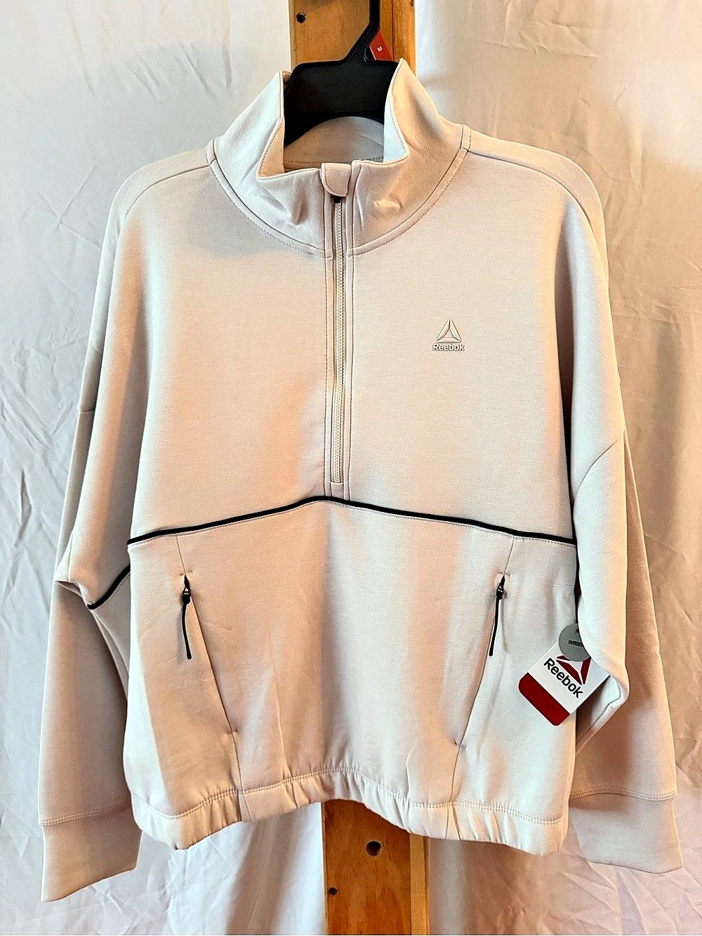 Reebok Women's Double Knit Cropped Half Zip Long-Sleeve Sweatshirt in White